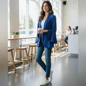 NWT XOXO Chic Royal Blue Open Blazer, Bell Sleeves Slight Shoulder Pads XXL